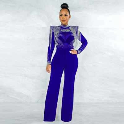 极速Women Jumpsuit Mesh Shoulder Long Sleeves JumpWsuit Sexy
