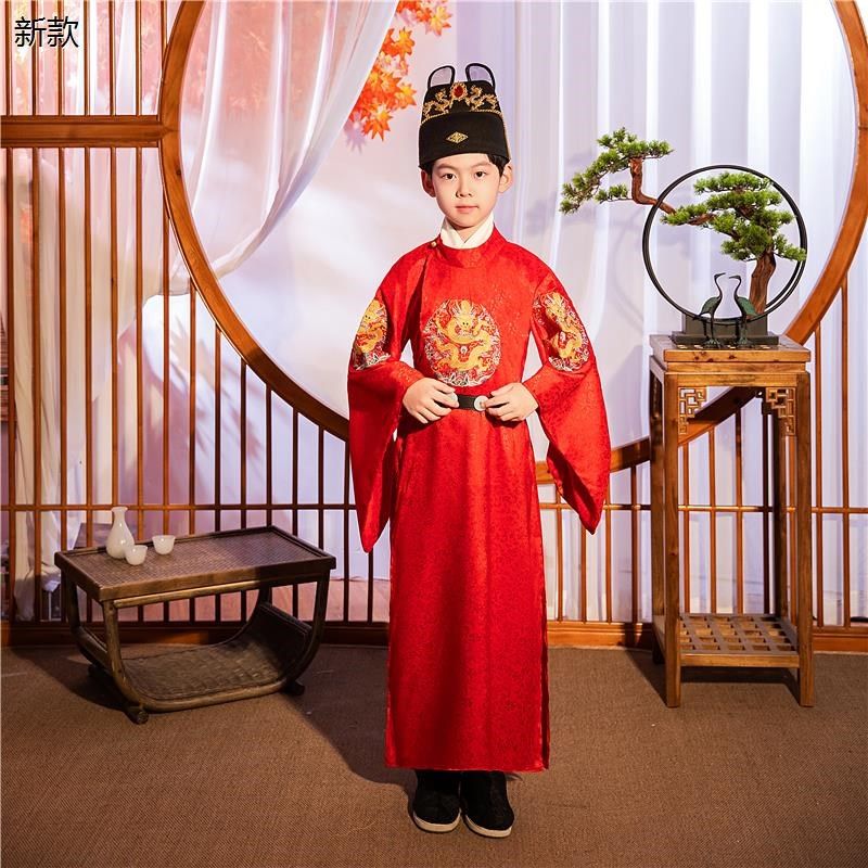 新品儿童古c装春秋汉服男童龙袍皇帝演出服明朝天子太子服戏服话