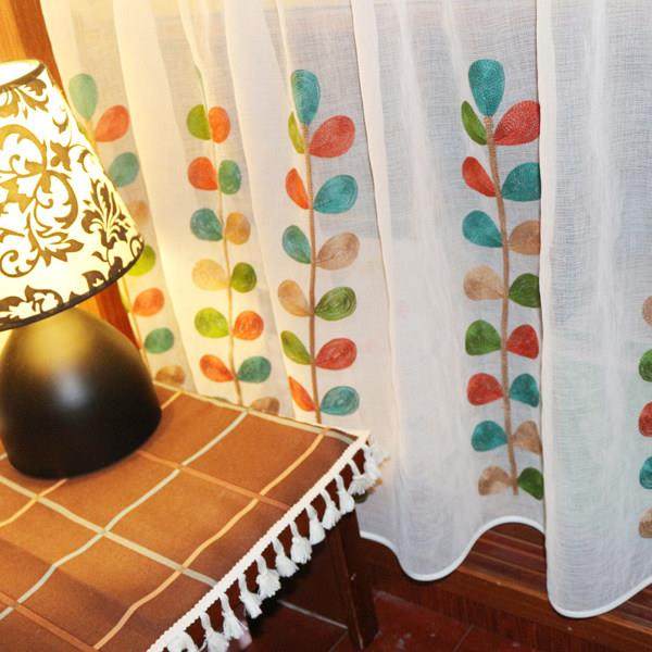 精致绣花五彩叶纱门帘小半帘衣柜遮挡免打孔厨房玄关隔断置物架帘,居家布艺,门帘,淘宝优惠券,粉丝福利购,淘宝优惠卷