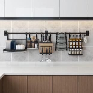 黑色不锈钢可折叠碗架沥水架壁挂式碗碟筷沥水篮免打孔锅盖刀板架