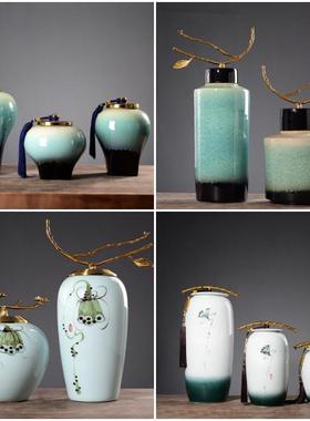 新中式陶瓷罐摆件样板房茶室现代客厅玄关桌电视柜办公室软装饰品
