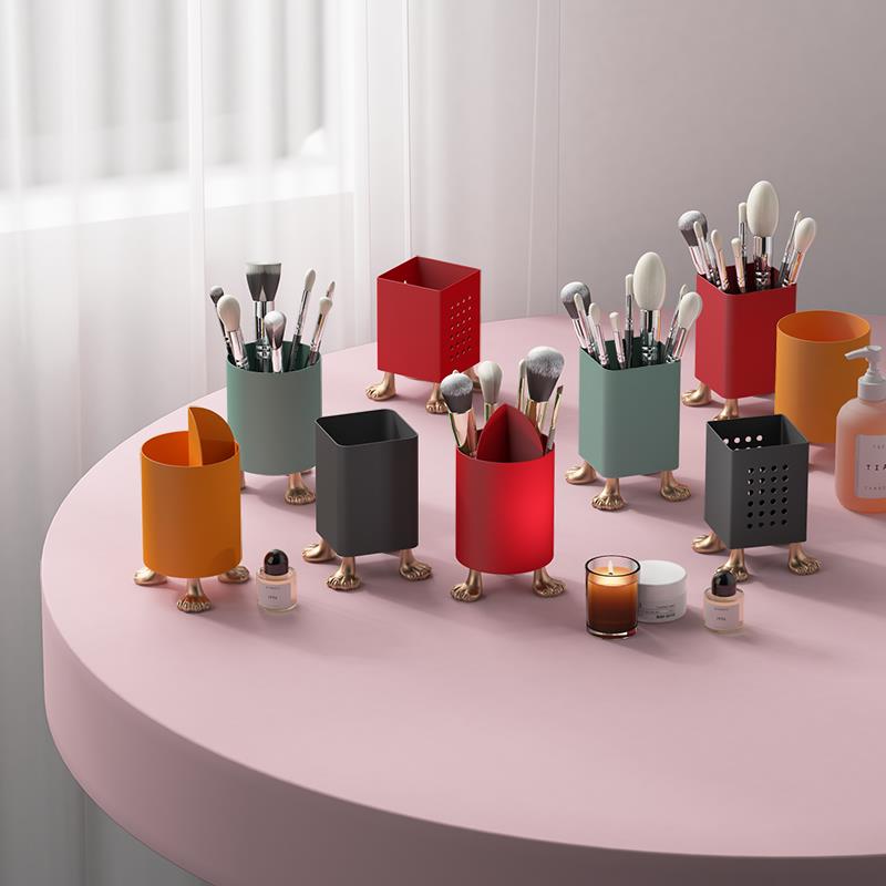 [空之喵喵]猫爪化妆刷收纳桶桌面收纳盒眉笔美妆刷收纳筒笔筒卧室