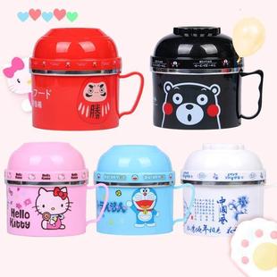 304不锈钢泡面碗带盖大号加厚学生保温饭盒可爱卡通快餐杯2层提锅