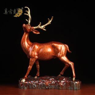 真古意 黄铜鹿摆件 铜鹿客厅书房装饰创意铜像家居工艺礼品摆饰摆