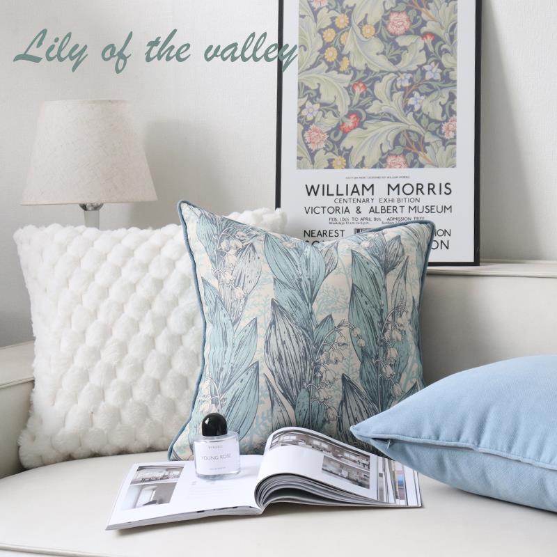 居言轻法式蓝色铃兰抱枕 轻奢沙发兔毛靠枕高级感样板间床头靠垫