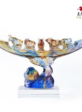 琉璃牛摆件五福临门家居工艺品乔迁开业前台礼品生日礼物牛气冲天