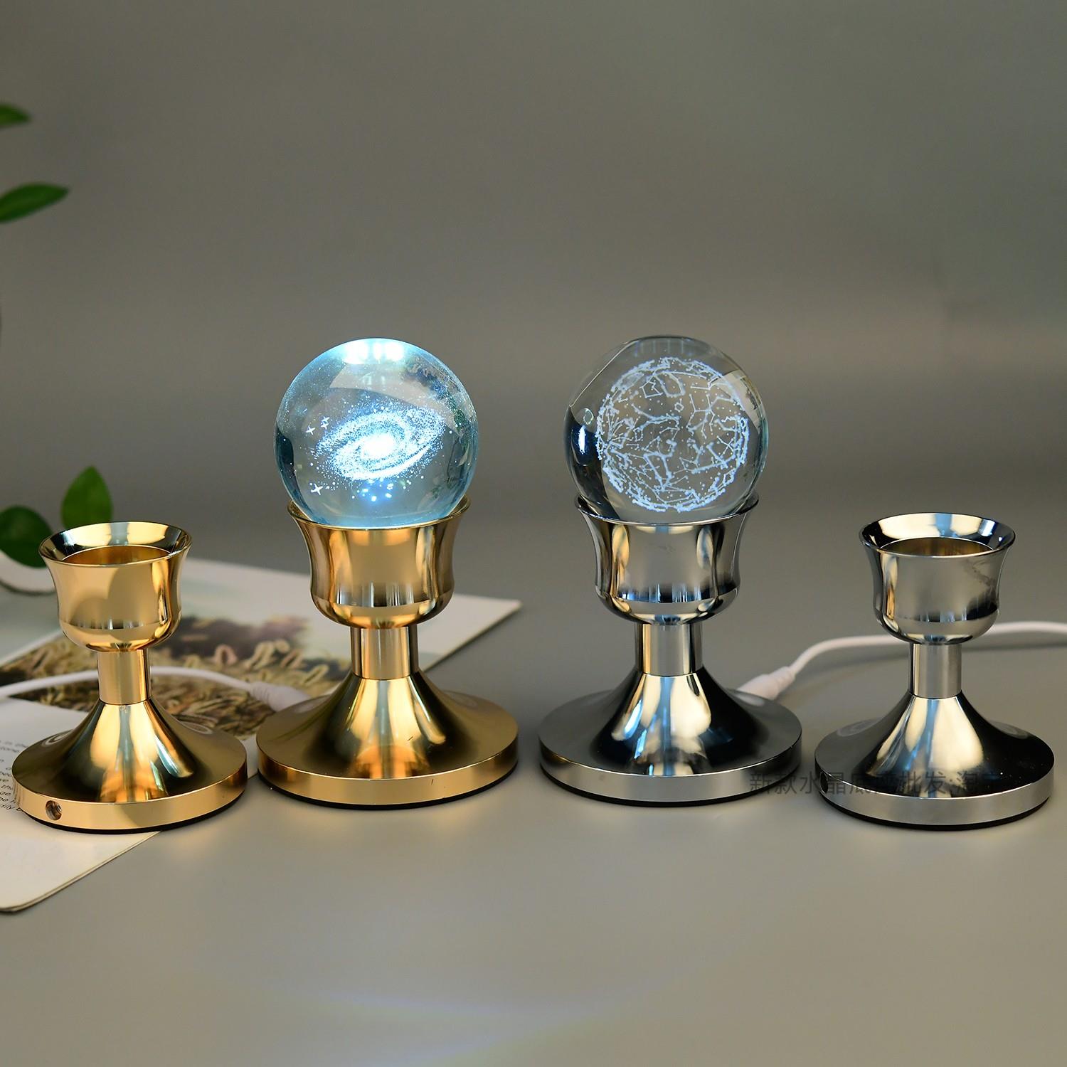新款轻奢欧式复古典黄铜色家用水晶球彩灯底座桌台摆件金属桌摆件