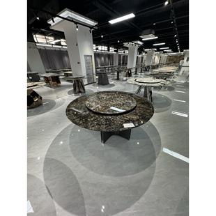 铂金钻餐桌圆形餐桌奢石台面天然大理石高光石材家用高端定制饭桌
