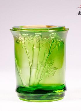 琉璃笔筒竹子祝福名片座摆件商务礼品办公室摆设工艺品送老外国风