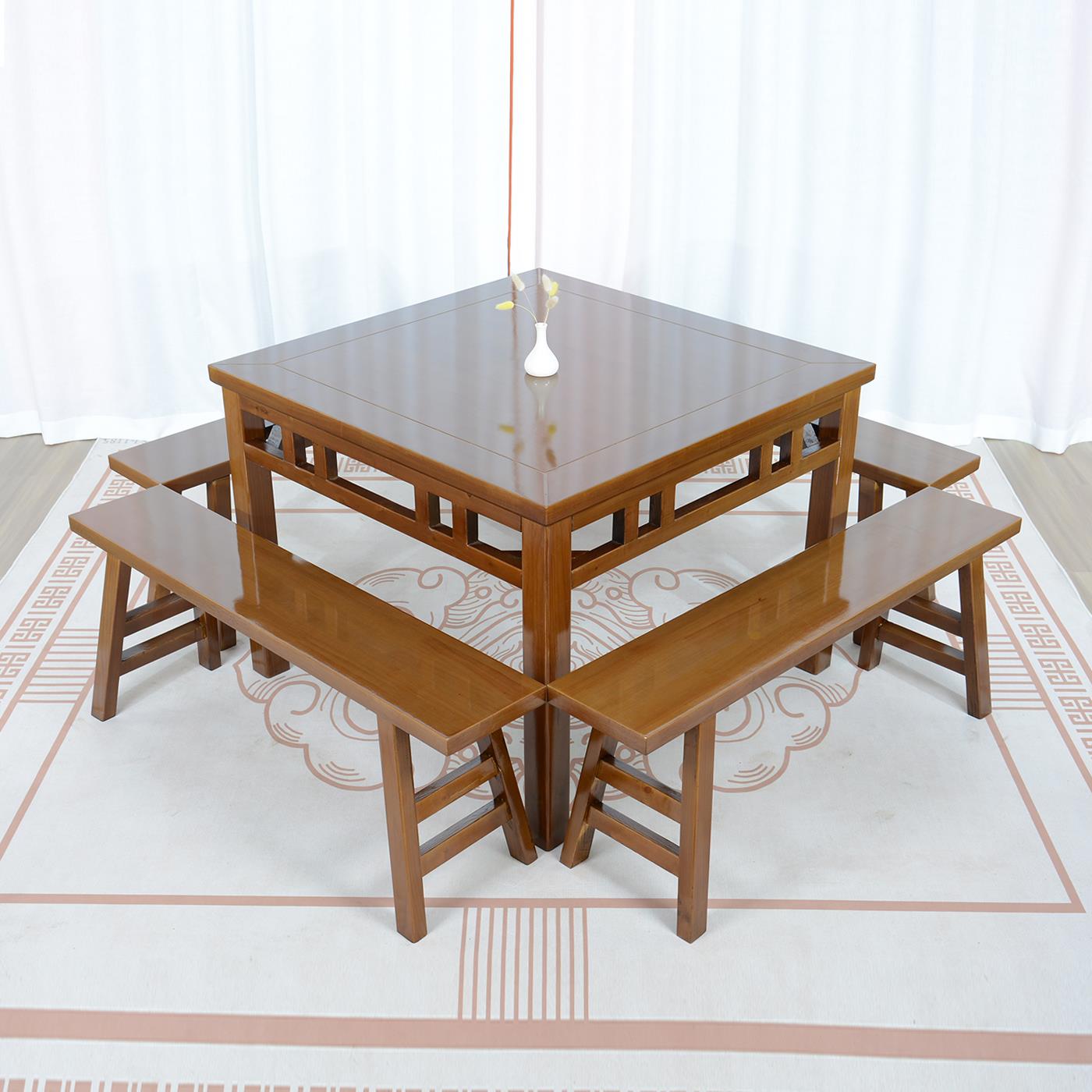 中式实木八仙桌老式仿古餐桌农村家用中堂正方形桌子饭店桌椅商用