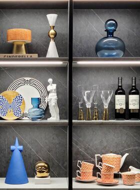 现代样板间简约家居软装饰品酒柜创意陶瓷玻璃摆件酒具组合ZH3291