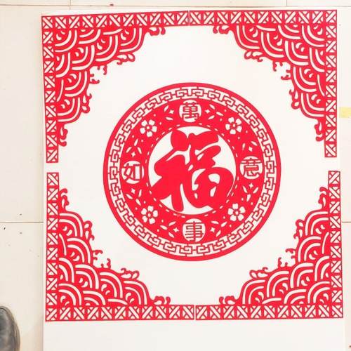 中式复古玻璃门贴纸店铺橱窗新年窗花中国风福字对角贴装饰绒布贴