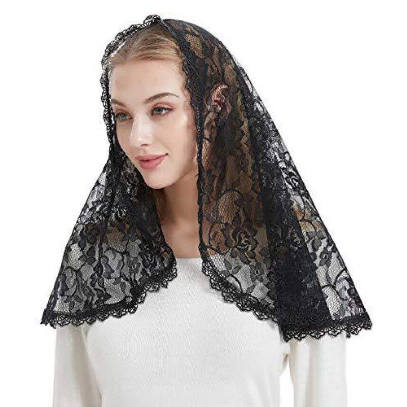 极速薄款网纱蕾丝绣花穆斯林盖头包头巾教堂礼拜三角巾婚纱礼服小