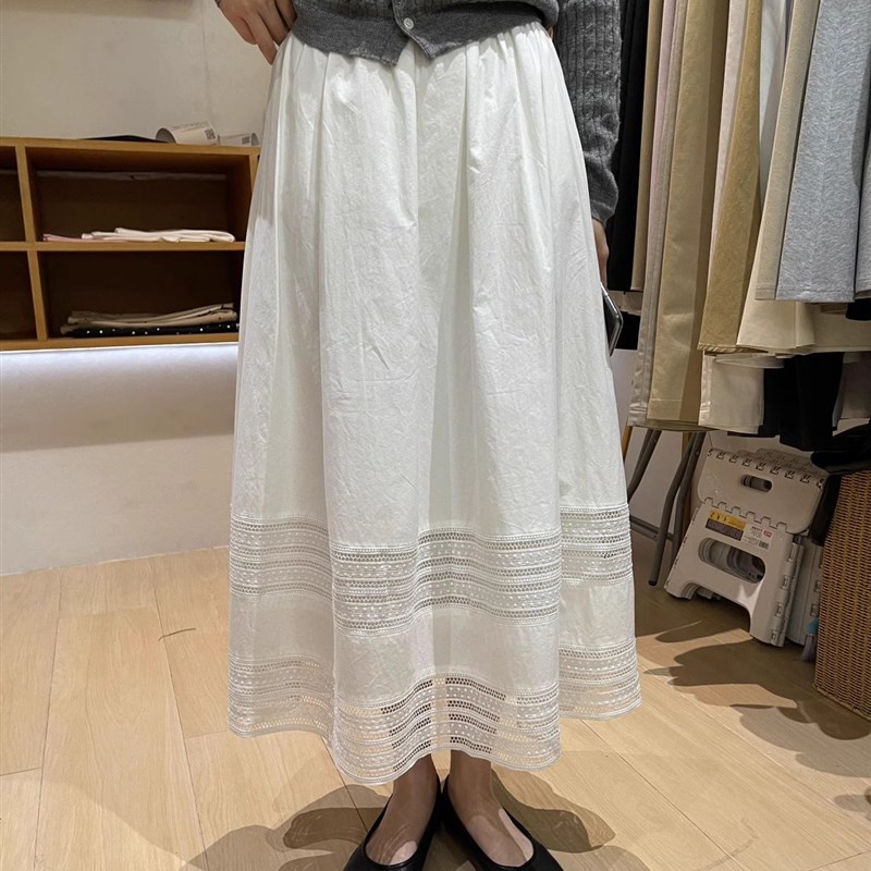 法式镂空蕾丝半身裙女q夏季新款白色仙女蓬蓬裙小个子高腰a字伞裙
