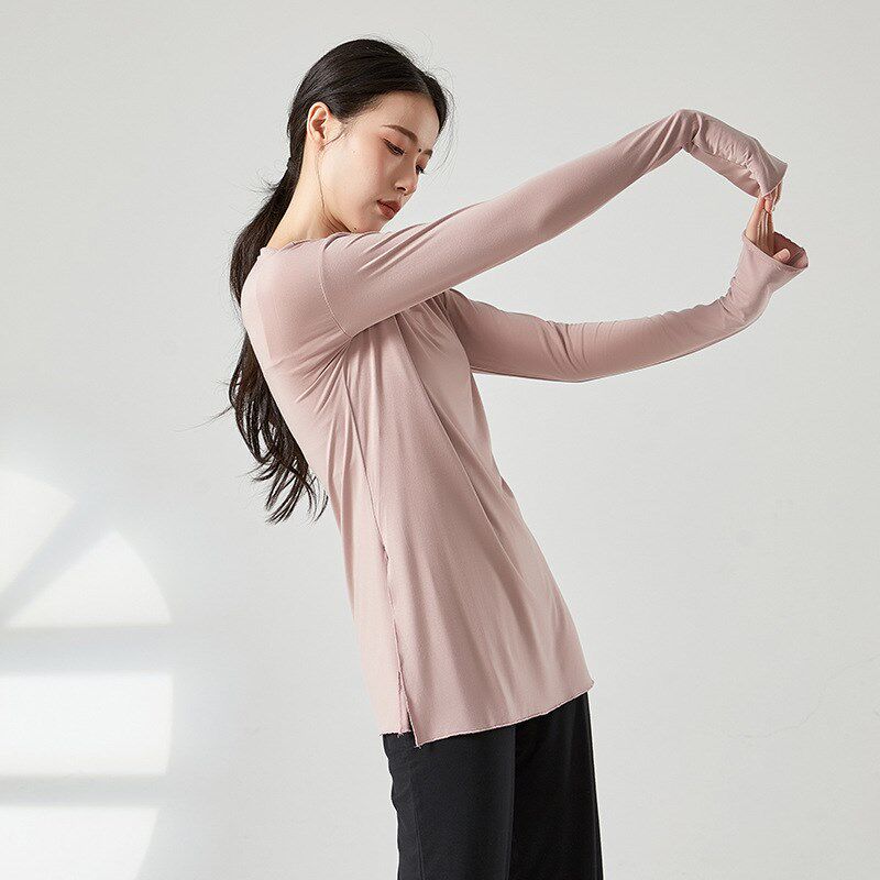 宽松现代舞练功服上衣女个性开叉教师上课古典舞R加长袖基训集训