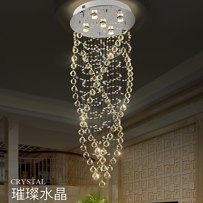 别墅楼中楼客厅灯现代简约吊灯圆形吸顶灯复试楼螺旋水晶吊灯