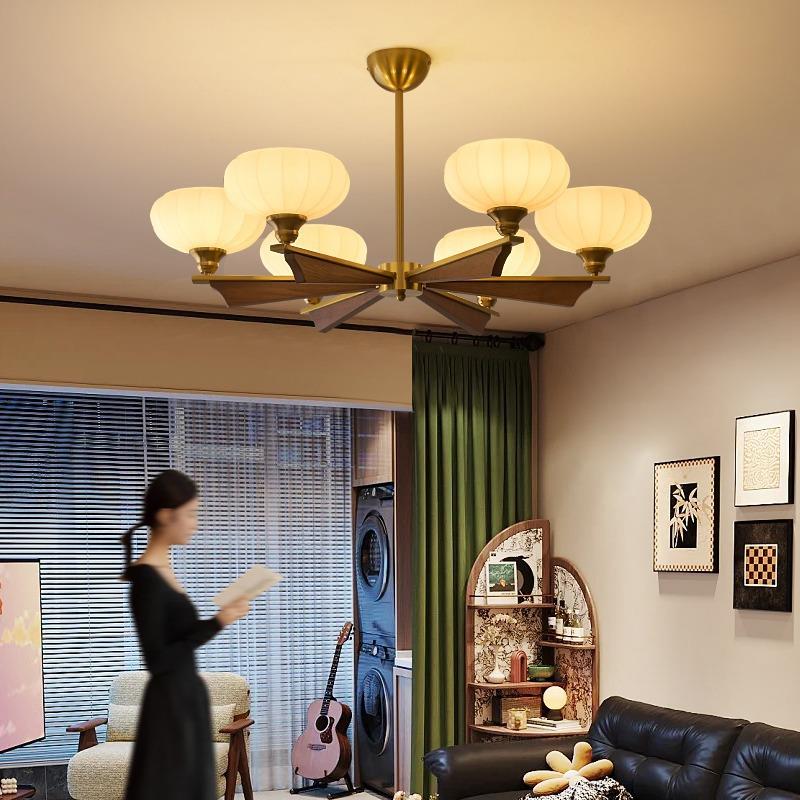 法式中古风吊灯新款主灯美式复古实木主卧室餐厅玻璃灯