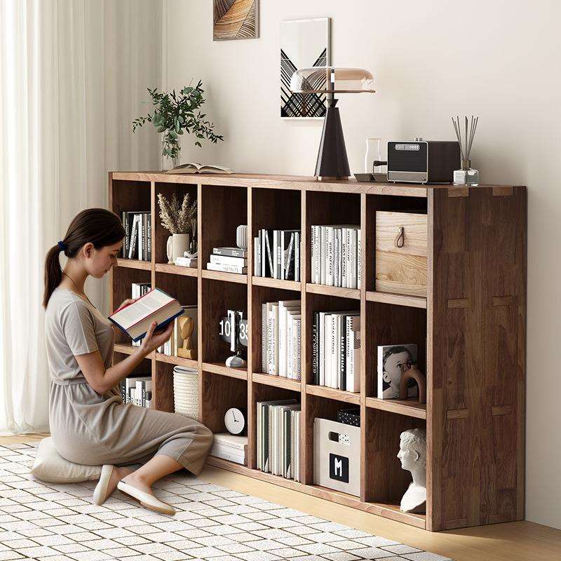 实木书架落地置物架柜子储物柜靠墙组合格子家用客厅幼儿园矮书柜