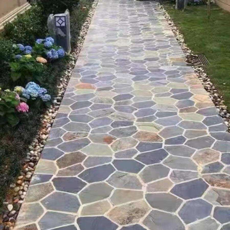 天然青石板冰裂纹锈色网贴文化石冰裂纹碎拼防滑铺路园林花园地砖