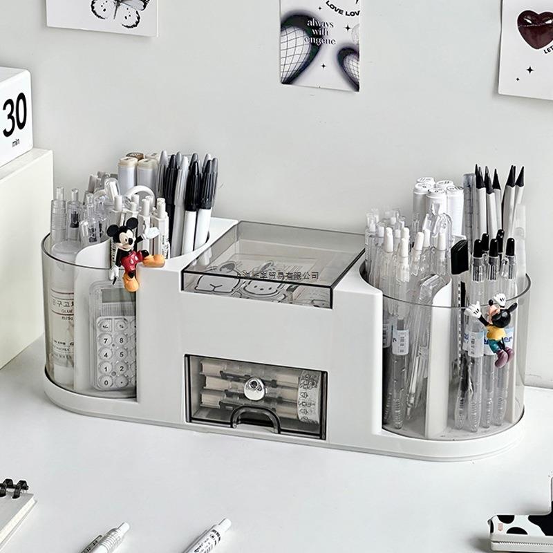 笔筒收纳盒学生办公室桌面文具盒儿童书桌上大容量旋转笔筒置物架