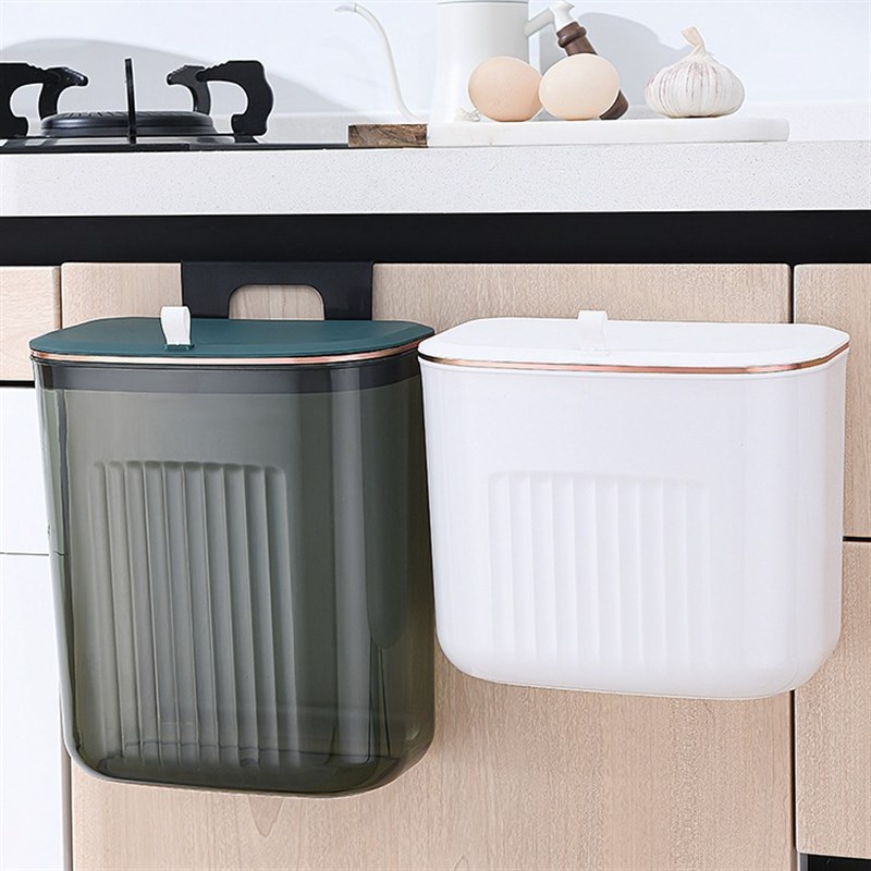速发透明免打孔卫生间客厅带盖垃圾收纳桶Y厨房用橱柜壁挂垃圾桶