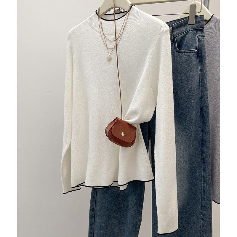 速发大码装拼色半领高针织肉胖妹妹遮肉毛衣藏衫打底衫潮,女装/女士精品,大码内搭,淘宝优惠券,粉丝福利购,淘宝优惠卷