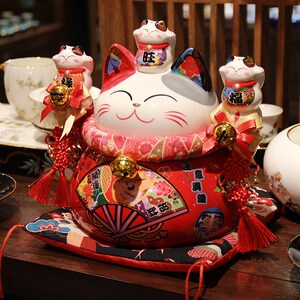速发福缘猫红台招财猫日式店铺收银色家件摆居存储钱罐店铺开业礼