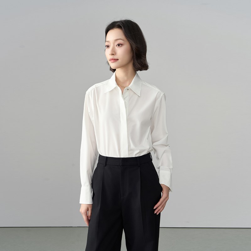 速发伯德小衣白色长袖职业正夏面试内搭春肩上姐小个子正装衬衣