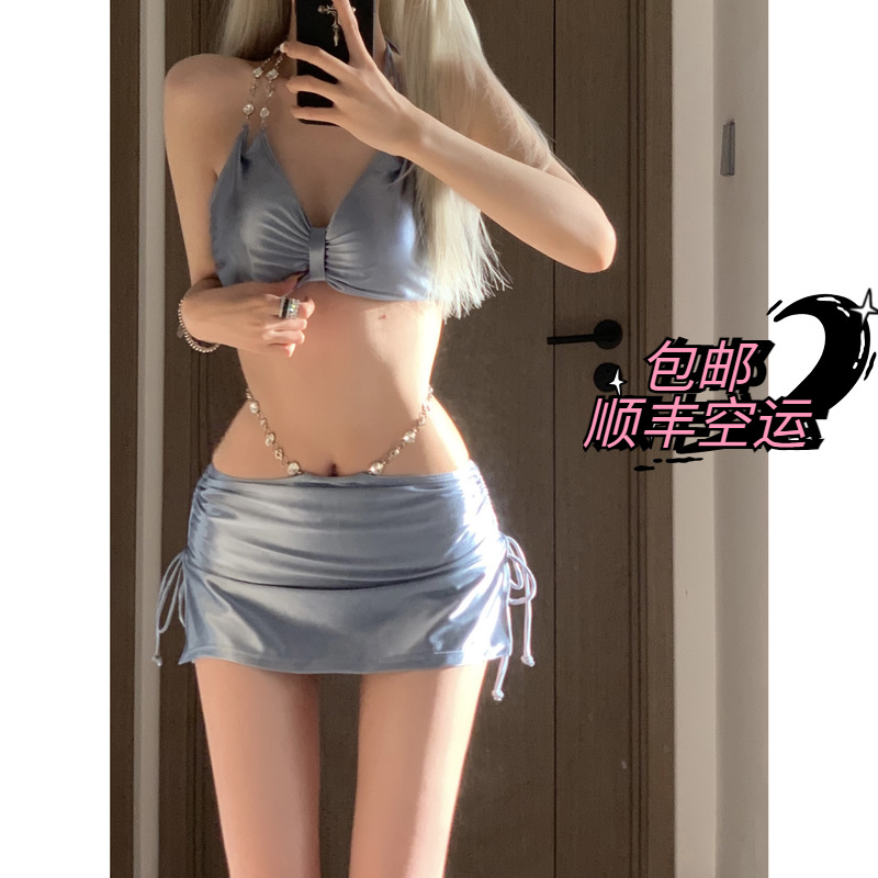 速发mosrci性感纯沙欲滩度假温泉比基尼钢托小胸聚拢裙分式体