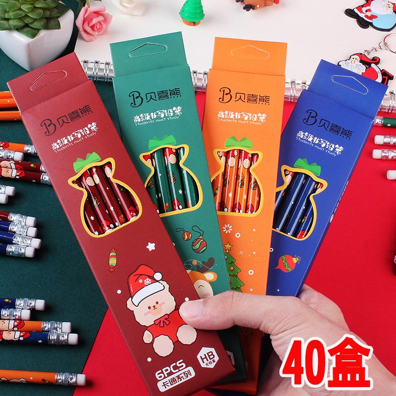 速发圣诞六支装铅笔生圣诞小节礼品实用创意小学 奖励小礼品期末