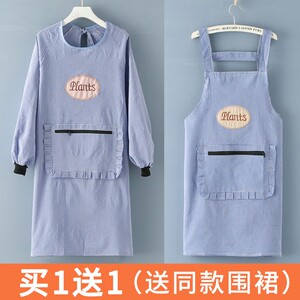 速发纯棉厨房家务耐脏围裙成人上班袖作服防污透工罩衣士长气款韩