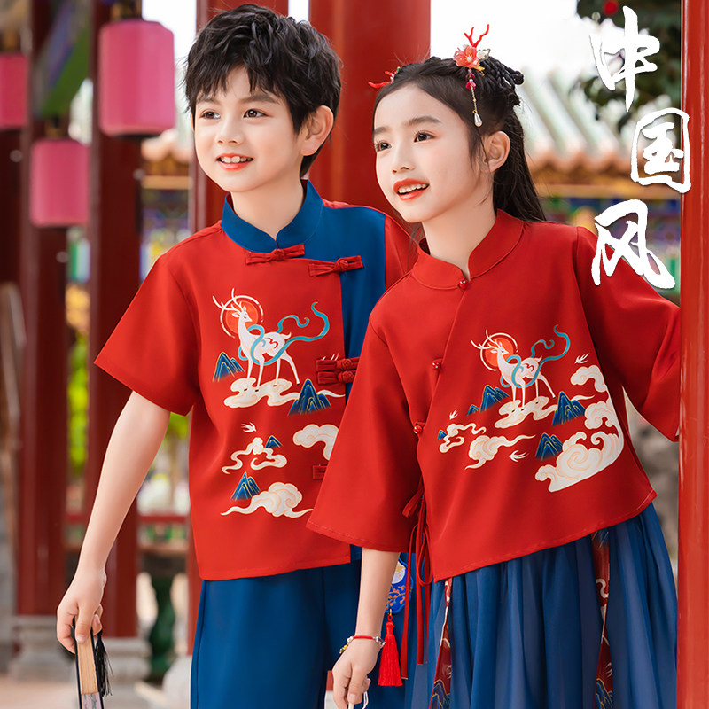 速发六一儿童中国风演出服男童民国演学比赛小讲生合唱朗诵服装