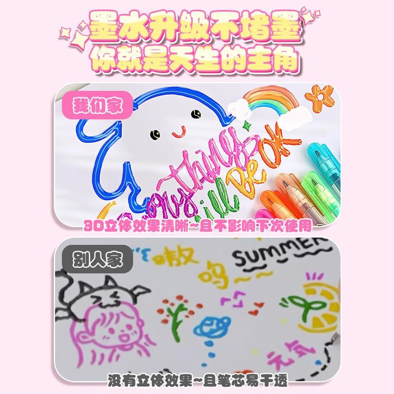 速发立体果冻笔荧光标记变色闪光咕卡手帐学生彩色记号手账花型儿