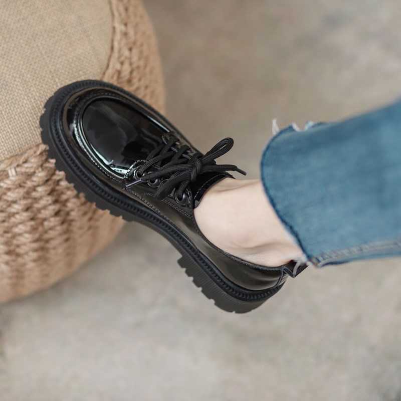 速发j底小风20色新款系带学院厚k黑2单鞋配裙子