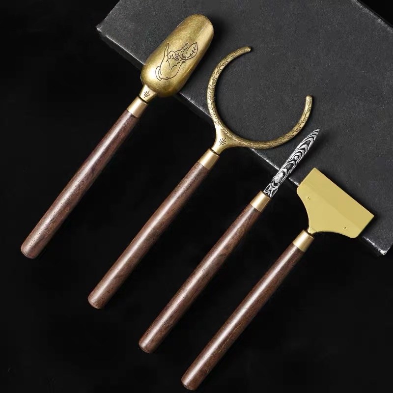 速发黑檀实茶茶道六君子套装君全6大子泡茶工具茶刮刀勺功夫木具