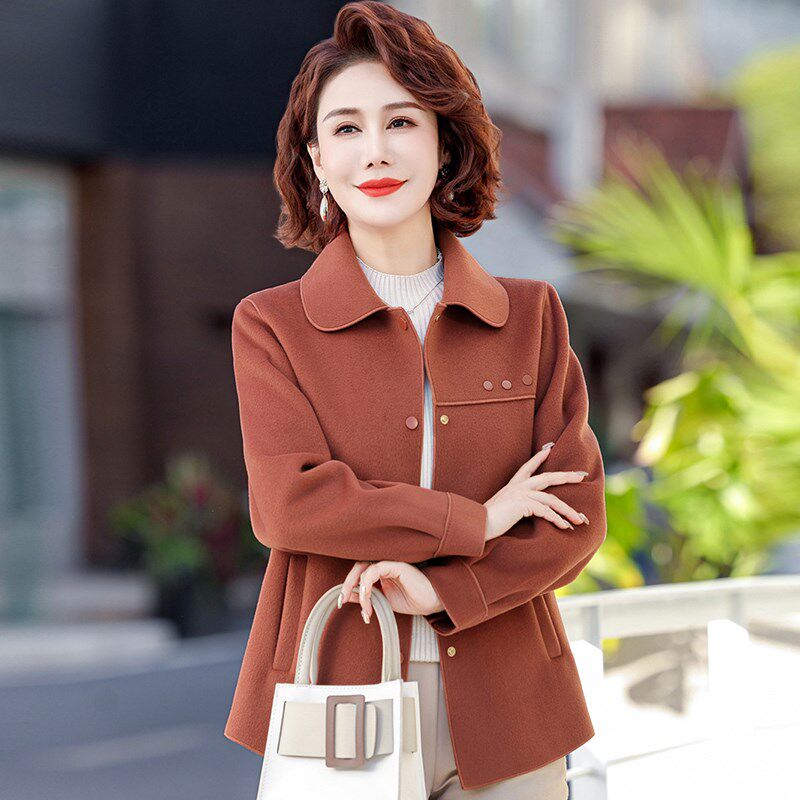 速发中年妈妈春尚外套2024新款装气时洋毛呢子上衣中老年装春秋衣