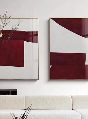 红色几何抽象高级感极简客厅装饰画现代大气沙发背景墙玄关挂画