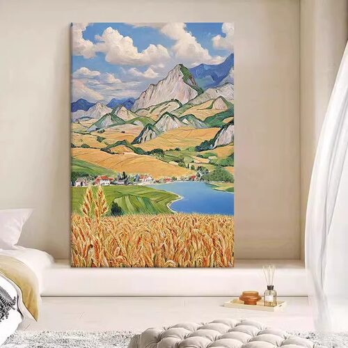 玄关丰收麦浪客厅沙发背景墙抽象金色装饰画 画乡村田园山水风景