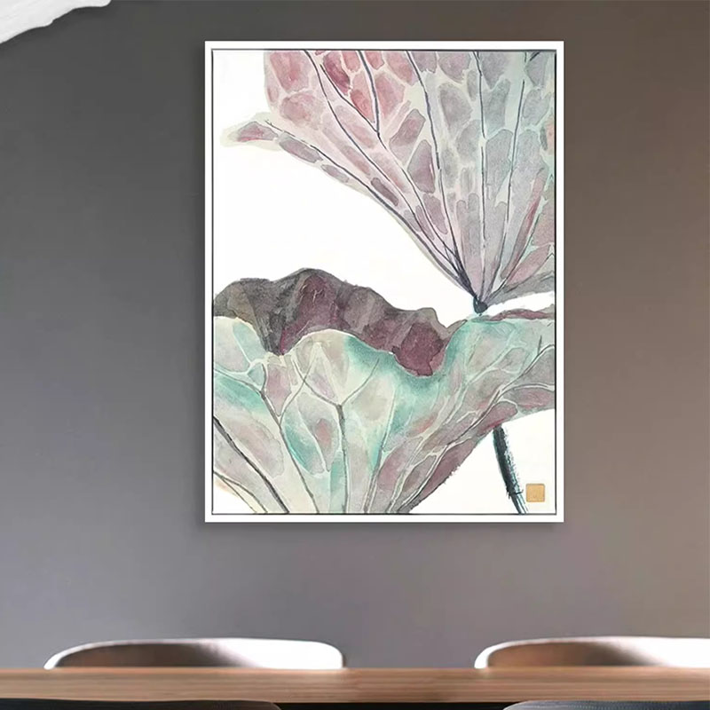 荷花水墨风客厅装饰画 画现代简约肌理感卧室沙发玄关背景墙挂画图片