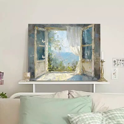 莫奈窗外的蝴蝶数字油画2026新款手工手绘风填充涂色丙烯油彩挂画