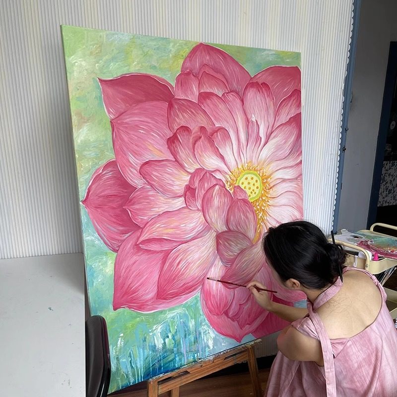 【好运莲莲】夏季新款客厅装饰画 画新中式入户白色荷花挂画 画饭