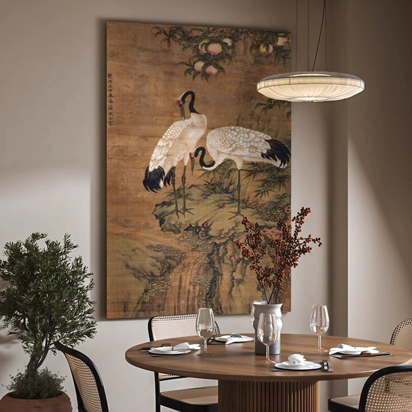 新中式仙鹤图客厅茶室背景墙挂画明清古典玄关壁画国风国潮装饰品