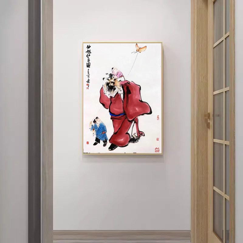 秦东魁钟馗护子图挂画中式客厅茶室壁画新中式国画风水镇宅装饰画
