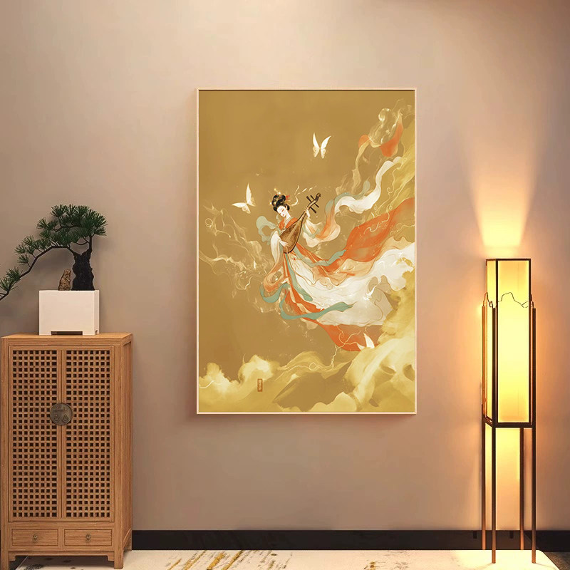 敦煌飞天仕女图挂画新中式国朝客厅茶室办公室装饰画玄关入户画