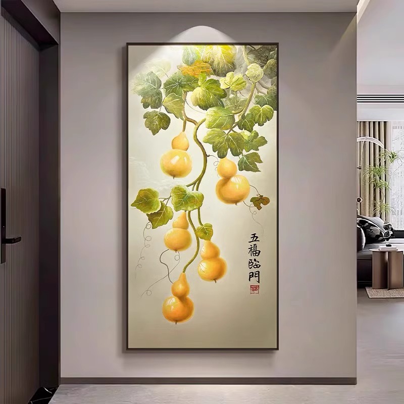 五福临门新中式楼梯挂画入户玄关装饰画葫芦福禄走廊尽头过道壁画
