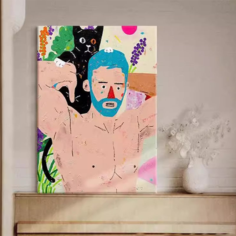 波普风抽象人物潮流个性化装饰画客厅小众艺术猫咪创意感餐厅挂画图片