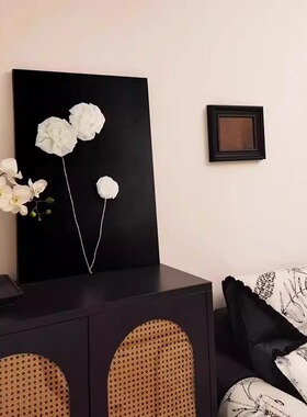法式轻奢黑白复古风花朵装饰画客厅2026年沙发后背景墙挂画落地画
