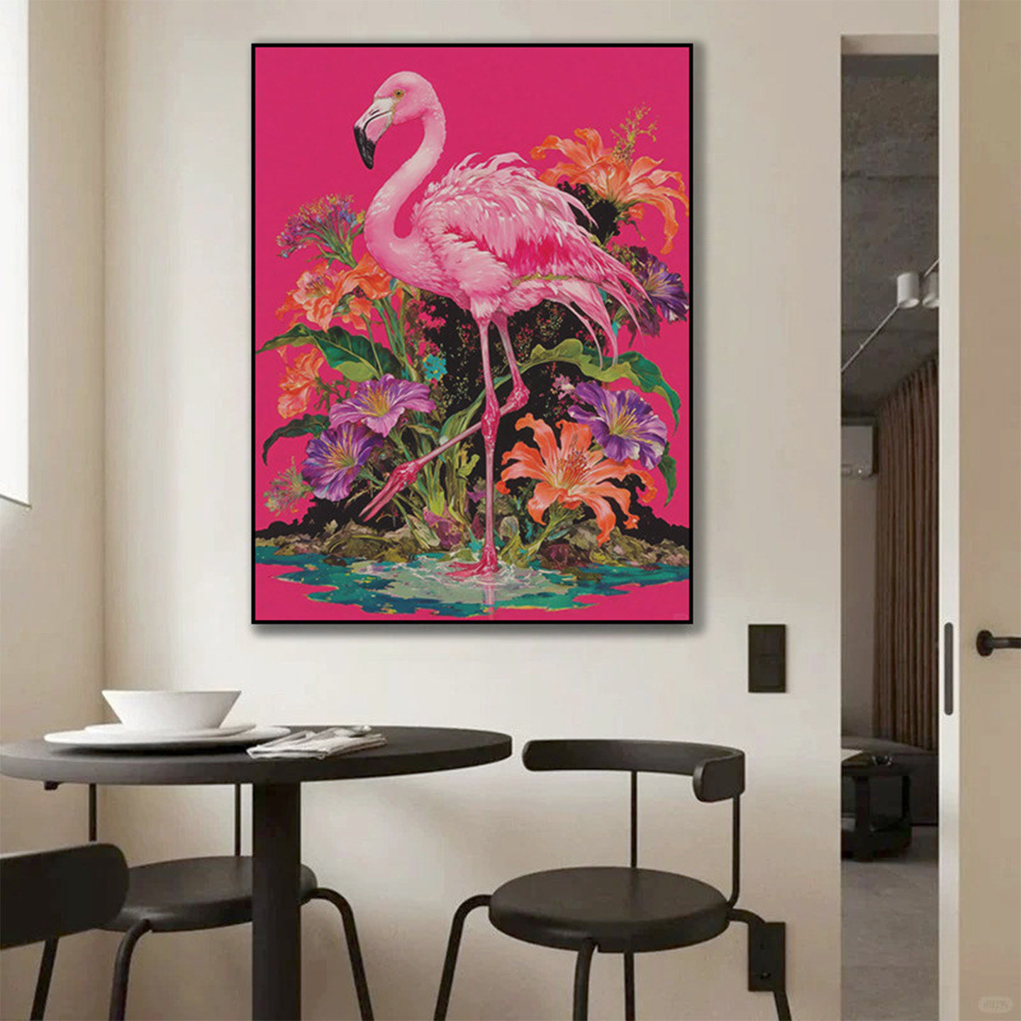 粉色火烈鸟大象系列装饰画客厅沙发背景壁画玄关餐厅小众艺术挂画