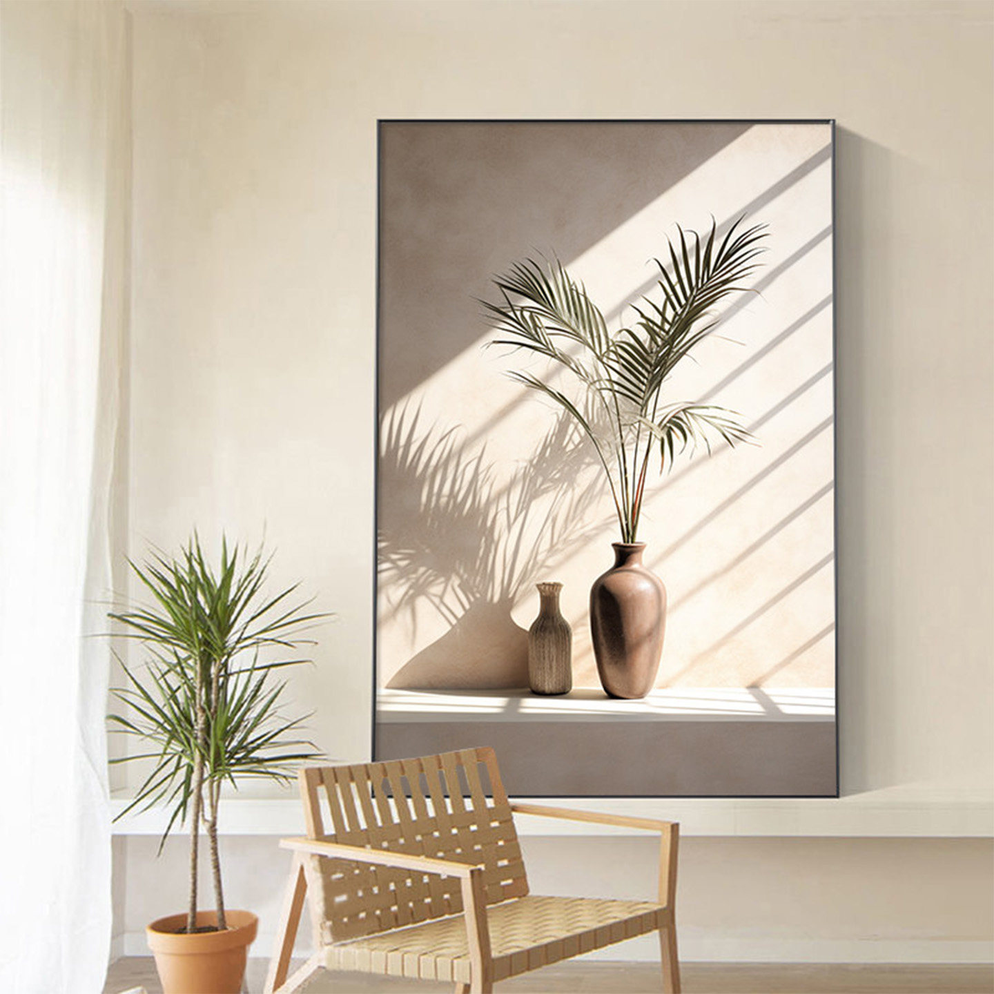 光影植物客厅装饰画走廊过道竖版挂画北欧静物治愈系沙发背景壁画