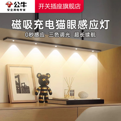 公牛人体感应灯带无线自粘入户门玄关鞋柜进门小山丘充电led灯条